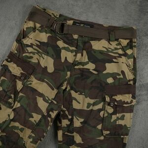 Xray Jeans Mens Camo Cargo Shorts Belted Sz 40 Green Brown Utility Paratrooper